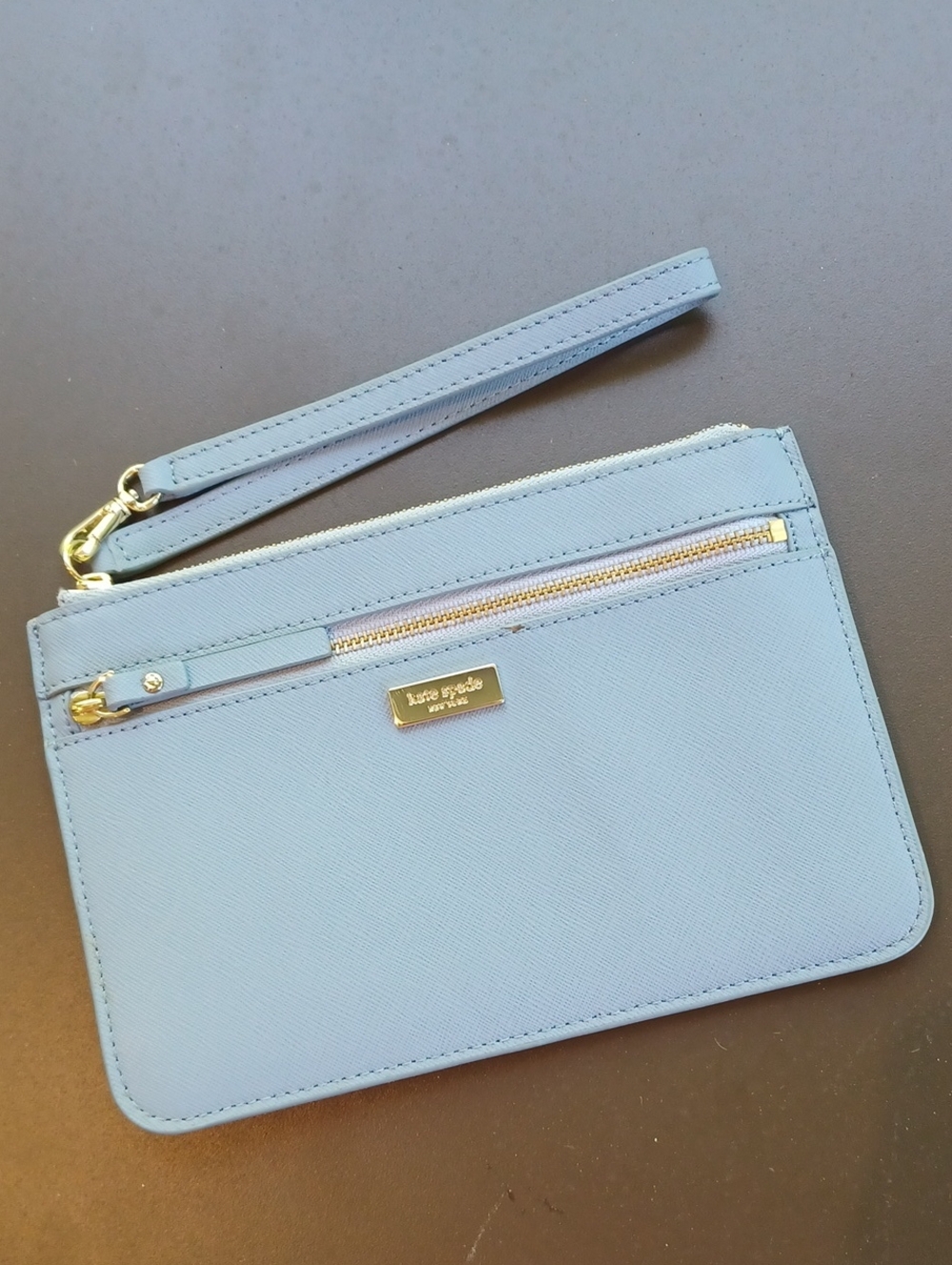 KATE SPADE  Powder Blue Wristlet Pouch with Gold Hardware